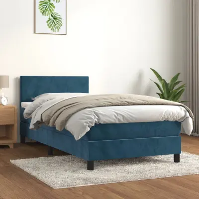 The Living Store Box spring postelja z vzmetnico temno modra 80x200 cm žamet - Box Spring Postelja