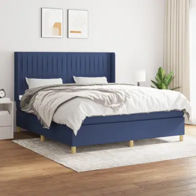 The Living Store Box spring postelja z vzmetnico modra 160x200 cm blago - Box Spring Postelja