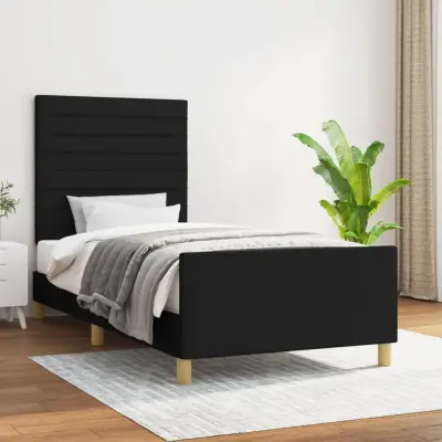 The Living Store Posteljni okvir z vzglavjem črn 90x190 cm blago - Posteljni Okvir Z Vzglavjem