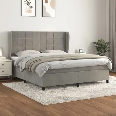The Living Store Box spring postelja z vzmetnico svetlo siva 160x200 cm žamet - Box Spring Postelja