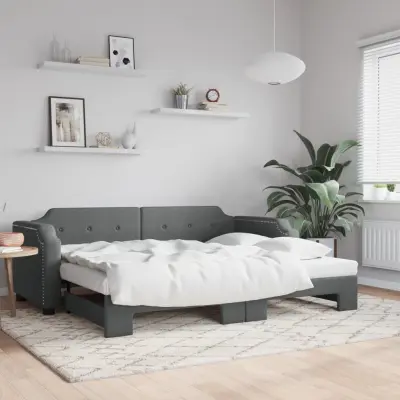 The Living Store Izvlečna dnevna postelja temno siva 80x200 cm blago - Izvlečna Dnevna Postelja