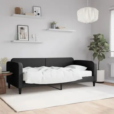 The Living Store Dnevna postelja z vzmetnico črna 90x200 cm blago - Dnevna Postelja Z Vzmetnico