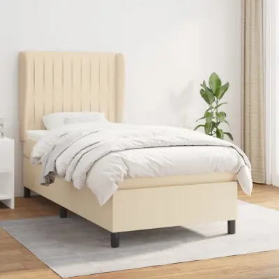 The Living Store Box spring postelja z vzmetnico krem 100x200 cm blago - Box Spring Postelja