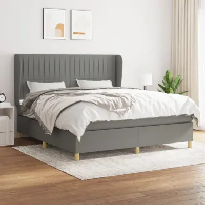The Living Store Box spring postelja z vzmetnico temno siva 160x200 cm blago - Box Spring Postelja