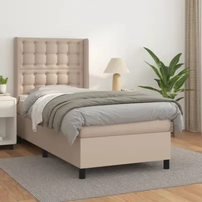 The Living Store Box spring postelja z vzmetnico kapučino 90x190 cm umetno usnje - Box Spring Postelja