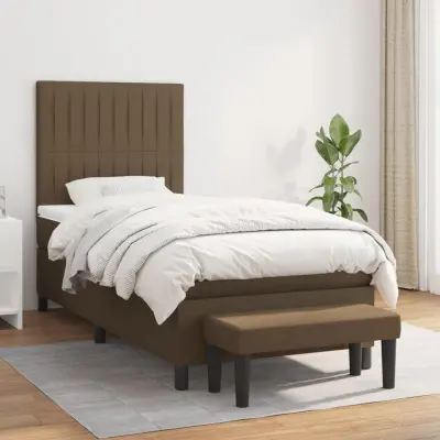 The Living Store Box spring postelja z vzmetnico temno rjava 90x200 cm blago - Box Spring Postelja