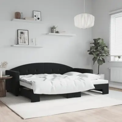 The Living Store Izvlečna dnevna postelja črna 80x200 cm žamet - Izvlečna Dnevna Postelja