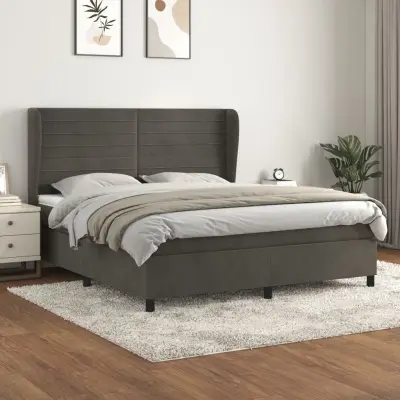 The Living Store Box spring postelja z vzmetnico temno siva 180x200 cm žamet - Box Spring Postelja