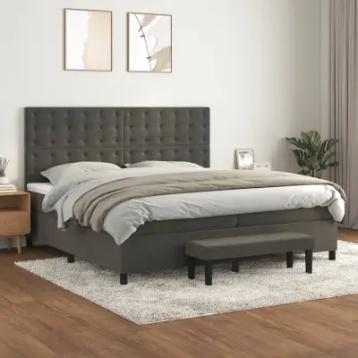 The Living Store Box spring postelja z vzmetnico temno siva 200x200 cm žamet - Box Spring Postelja
