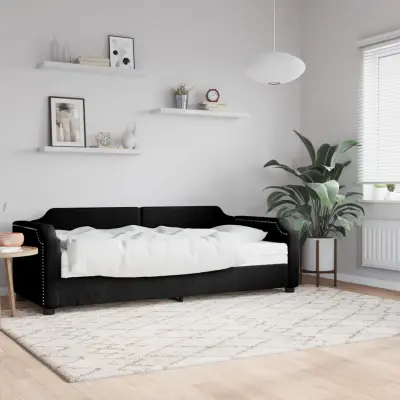 The Living Store Dnevna postelja z vzmetnico črna 80x200 cm blago - Dnevna Postelja Z Vzmetnico