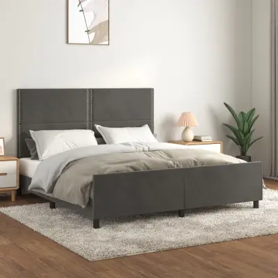 The Living Store Posteljni okvir z vzglavjem temno siv 160x200 cm žamet - Posteljni Okvir Z Vzglavjem