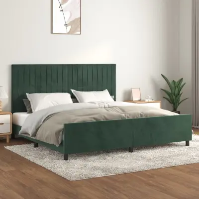 The Living Store Posteljni okvir z vzglavjem temno zelen 200x200 cm žamet - Posteljni Okvir Z Vzglavjem