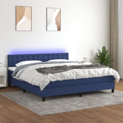 The Living Store Box spring postelja z vzmetnico LED modra 160x200 cm blago - Box Spring Postelja