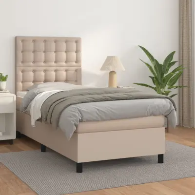 The Living Store Box spring postelja z vzmetnico kapučino 90x190 cm umetno usnje - Box Spring Postelja