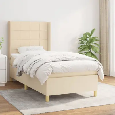 The Living Store Box spring postelja z vzmetnico krem 90x190 cm blago - Box Spring Postelja