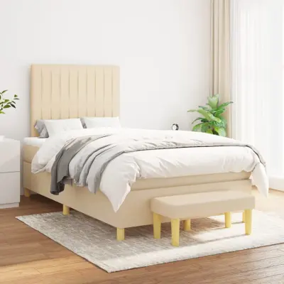 The Living Store Box spring postelja z vzmetnico krem 120x200 cm blago - Box Spring Postelja