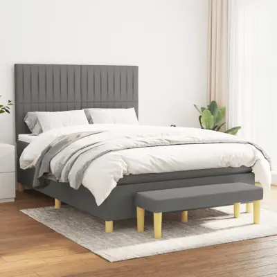 The Living Store Box spring posteljni z vzmetnico temno siv 140x190 cm blago - Box Spring Postelja