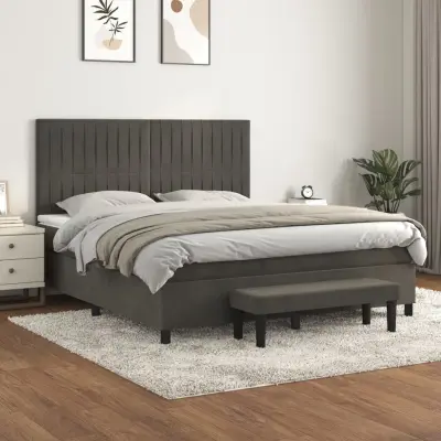 The Living Store Box spring postelja z vzmetnico temno siva 160x200 cm žamet - Box Spring Postelja