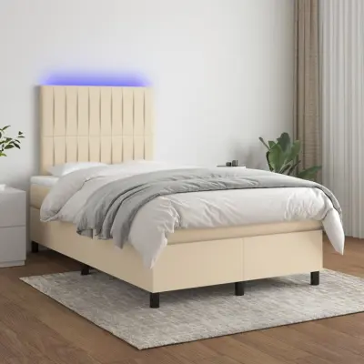 The Living Store Box spring postelja z vzmetnico LED krem 120x200 cm blago - Box Spring Postelja
