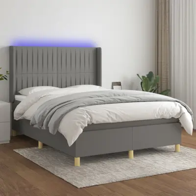 The Living Store Box spring postelja z vzmetnico LED temno siva 140x190 cm blago - Box Spring Postelja