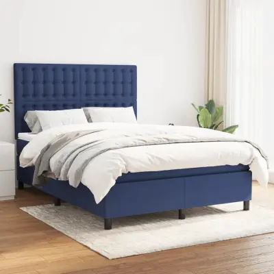 The Living Store Box spring postelja z vzmetnico moder 140x190 cm blago - Box Spring Postelja
