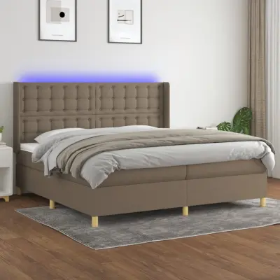 The Living Store Box spring postelja z vzmetnico LED taupe 200x200 cm blago - Box Spring Postelja