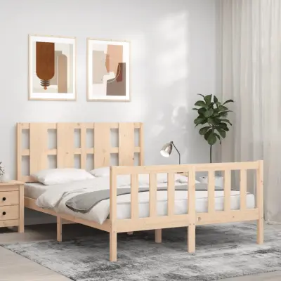 The Living Store Posteljni okvir z vzglavjem trden les - Posteljni Okvir