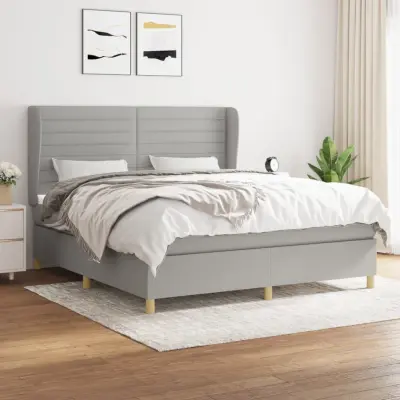 The Living Store Box spring postelja z vzmetnico svetlo siva 180x200 cm blago - Box Spring Postelja