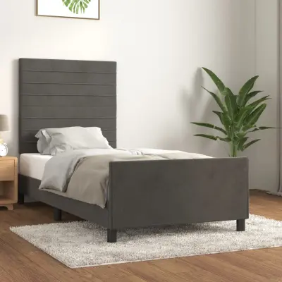 The Living Store Posteljni okvir z vzglavjem temno siva 80x200 cm žamet - Posteljni Okvir Z Vzglavjem