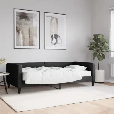 The Living Store Dnevna postelja z vzmetnico črna 90x190 cm blago - Dnevna Postelja Z Vzmetnico
