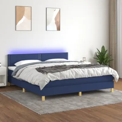 The Living Store Box spring postelja z vzmetnico LED modra 180x200 cm blago - Box Spring Postelja