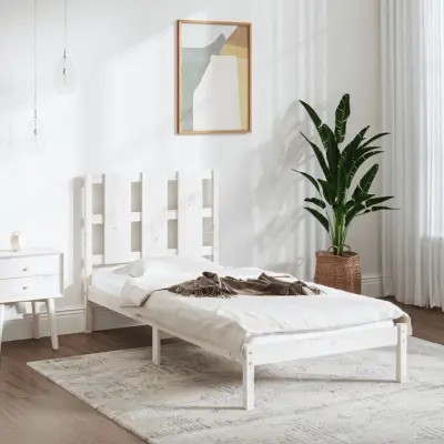 The Living Store Posteljni okvir bel iz trdnega lesa 75x190 cm - Posteljni Okvir