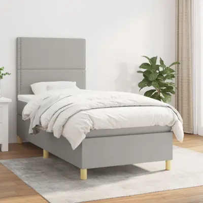 The Living Store Box spring postelja z vzmetnico svetlo siva 80x200 cm blago - Box Spring Postelja