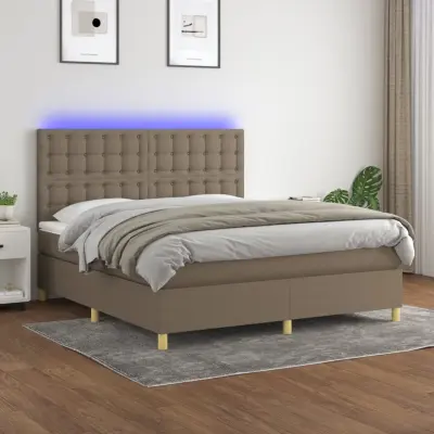 The Living Store Box spring postelja z vzmetnico LED taupe 160x200 cm blago - Box Spring Postelja