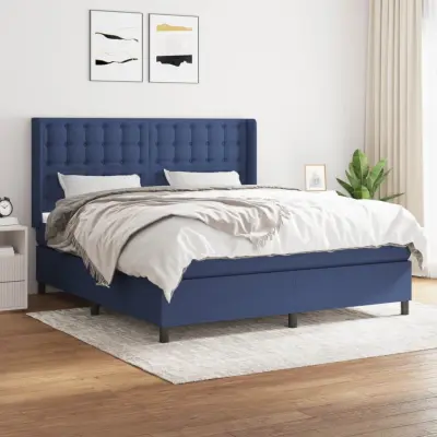 The Living Store Box spring postelja z vzmetnico modra 160x200 cm blago - Box Spring Postelja