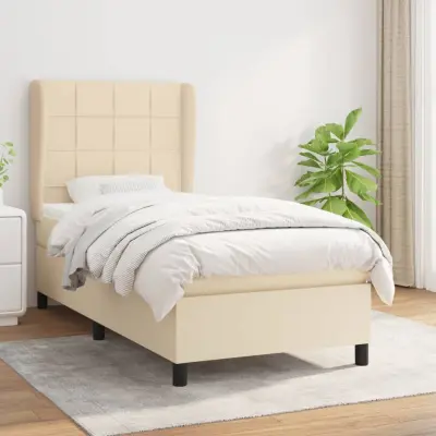 The Living Store Box spring postelja z vzmetnico krem 90x190 cm blago - Box Spring Postelja