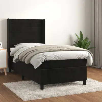 The Living Store Box spring postelja z vzmetnico črna 80x200 cm žamet - Box Spring Postelja