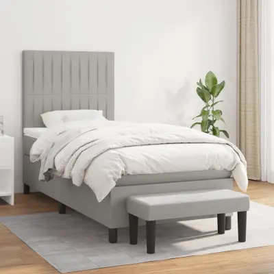 The Living Store Box spring postelja z vzmetnico svetlo siva 80x200 cm blago - Box Spring Postelja