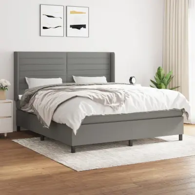The Living Store Box spring postelja z vzmetnico temno siva 180x200 cm blago - Box Spring Postelja