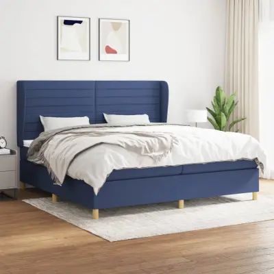 The Living Store Box spring postelja z vzmetnico modra 200x200 cm blago - Box Spring Postelja
