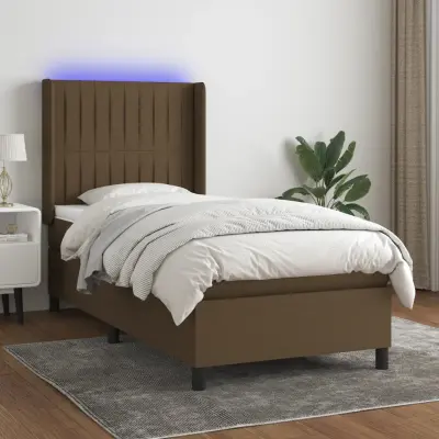 The Living Store Box spring postelja z vzmetnico LED temno rjava 90x200 cm blago - Box Spring Postelja