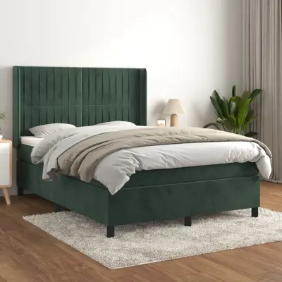The Living Store Box spring postelja z vzmetnico temno zelen 140x190 cm žamet - Box Spring Postelja