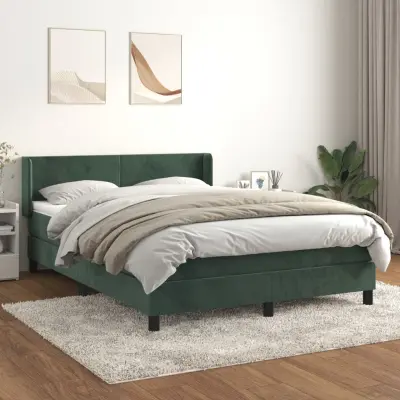 The Living Store Box spring postelja z vzmetnico temno zelen 140x190 cm žamet - Box Spring Postelja
