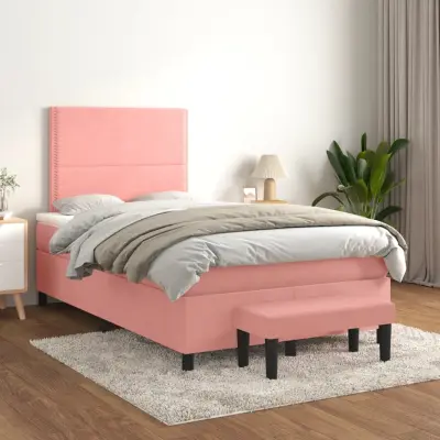The Living Store Box spring postelja z vzmetnico roza 120x200 cm žamet - Box Spring Postelja