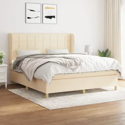The Living Store Box spring postelja z vzmetnico krem 180x200 cm blago - Box Spring Postelja