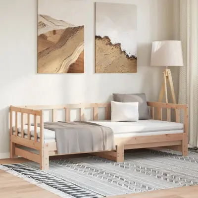 The Living Store Izvlečna dnevna postelja 90x200 cm trdna borovina - Dnevna Postelja