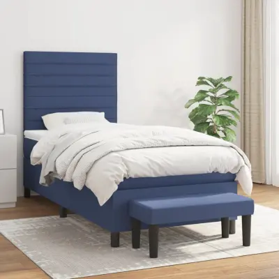 The Living Store Box spring postelja z vzmetnico moder 90x200 cm blago - Box Spring Postelja