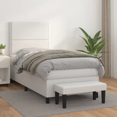 The Living Store Box spring postelja z vzmetnico bela 80x200 cm umetno usnje - Box Spring Postelja