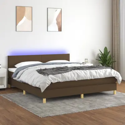 The Living Store Box spring postelja z vzmetnico LED temno rjava 160x200cm blago - Box Spring Postelja