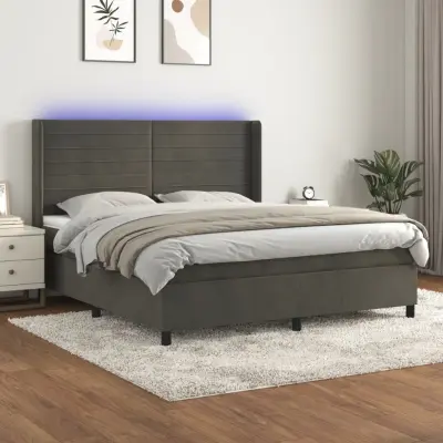 The Living Store Box spring postelja z vzmetnico LED temno siva 180x200 cm žamet - Box Spring Postelja